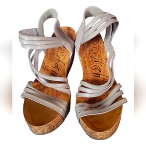 Blowfish Malibu Women's Taupe Strappy Wedge Cork Sandals Sz 7 1/2